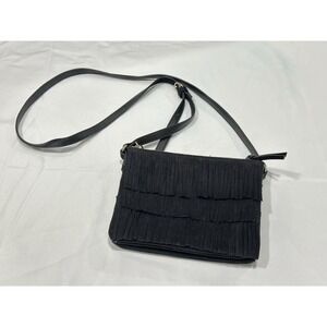 Black‎ Fringe Shoulder Strap Purse with Gold Hardware Boho Western Chic EUC